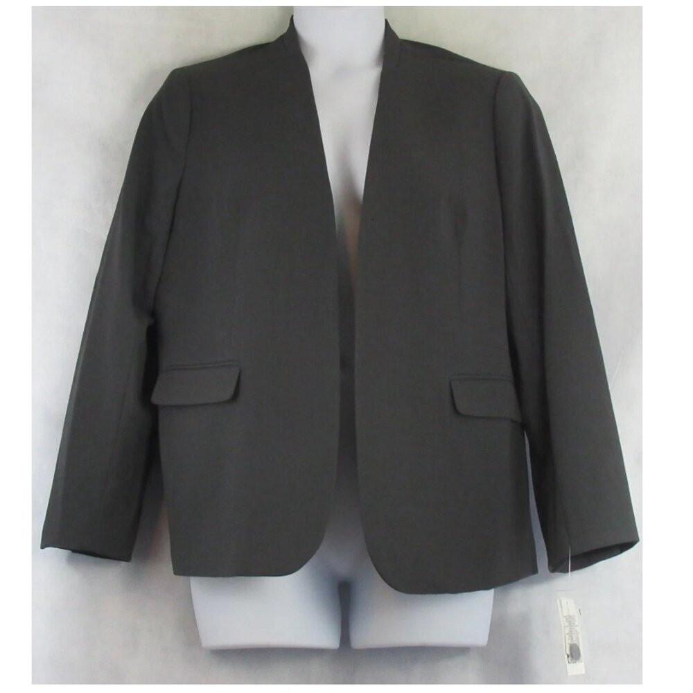 NWT Bar III Women's Collarless Open-Front Blazer, Granite Dark Gray, XL